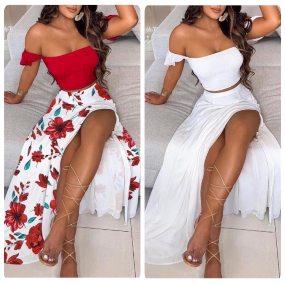 Off shoulder two piece slit